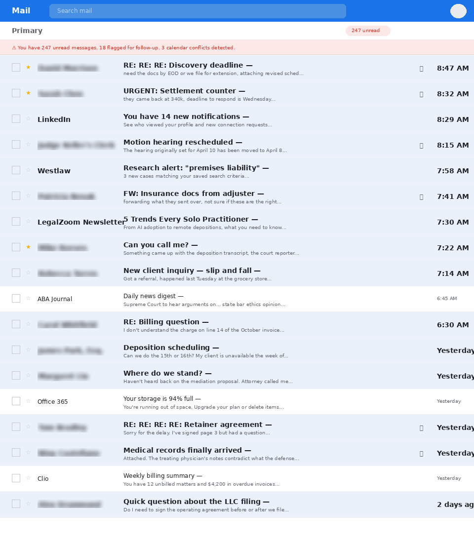Overflowing inbox with 247 unread emails